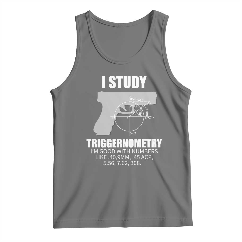 Funny Gun Owner Tank Top I Study Triggernometry I'm Good With Numbers 2nd Amendment Rights TS02 Black Heather Print Your Wear