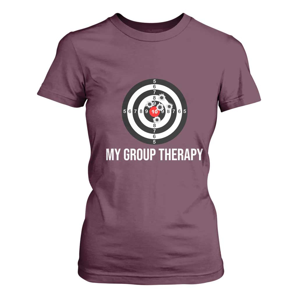 Gun Lover T Shirt For Women My Group Therapy Shooting Range TS02 Maroon Print Your Wear