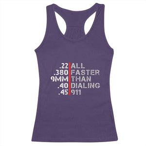 Funny Gun Owner Racerback Tank Top Faster Than Dialing 911 Bullet Diameter TS02 Purple Print Your Wear