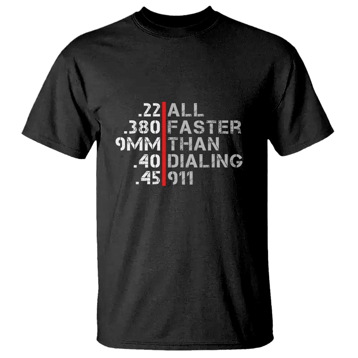 Funny Gun Owner T Shirt Faster Than Dialing 911 Bullet Diameter TS02 Black Print Your Wear