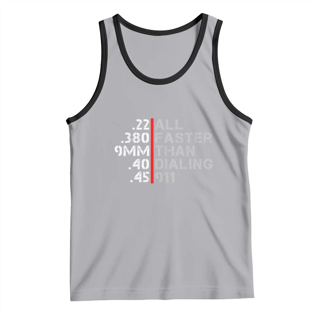 Funny Gun Owner Tank Top Faster Than Dialing 911 Bullet Diameter TS02 Athletic Heather Black Print Your Wear