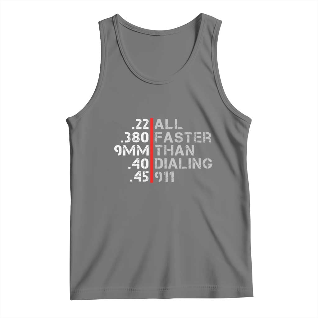 Funny Gun Owner Tank Top Faster Than Dialing 911 Bullet Diameter TS02 Black Heather Print Your Wear