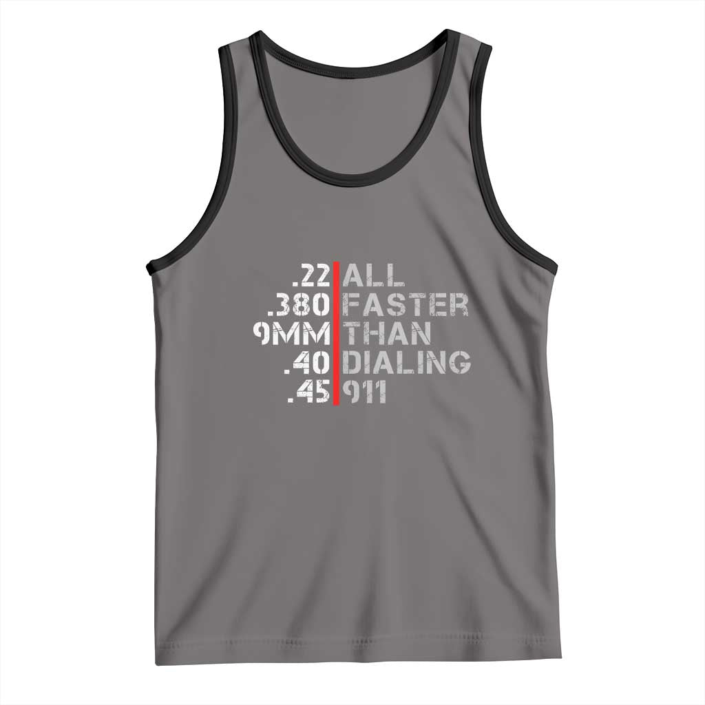 Funny Gun Owner Tank Top Faster Than Dialing 911 Bullet Diameter TS02 Deep Heather Black Print Your Wear