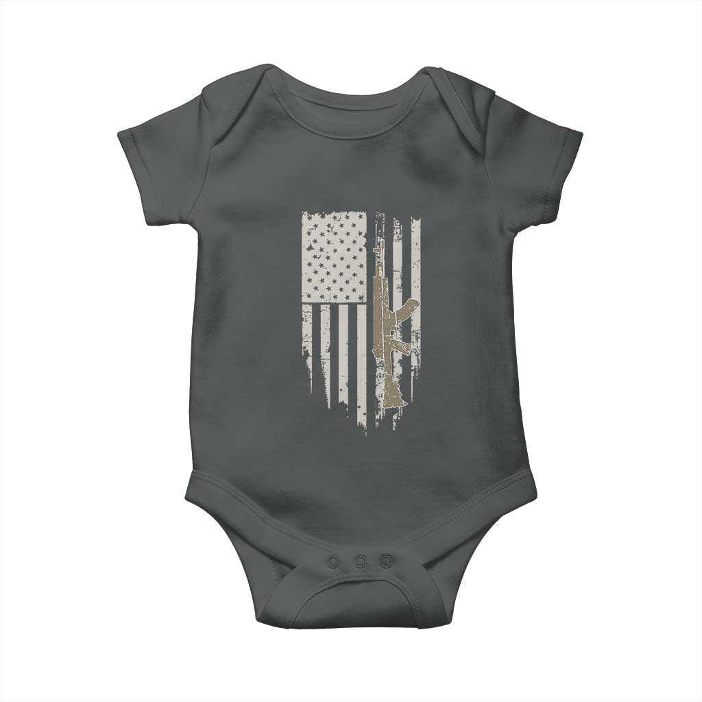 American Flag Second Amendment Baby Onesie Guns Weapons Rifles 2A Amendment Fathers Day US Flag TS02 Dark Heather Print Your Wear