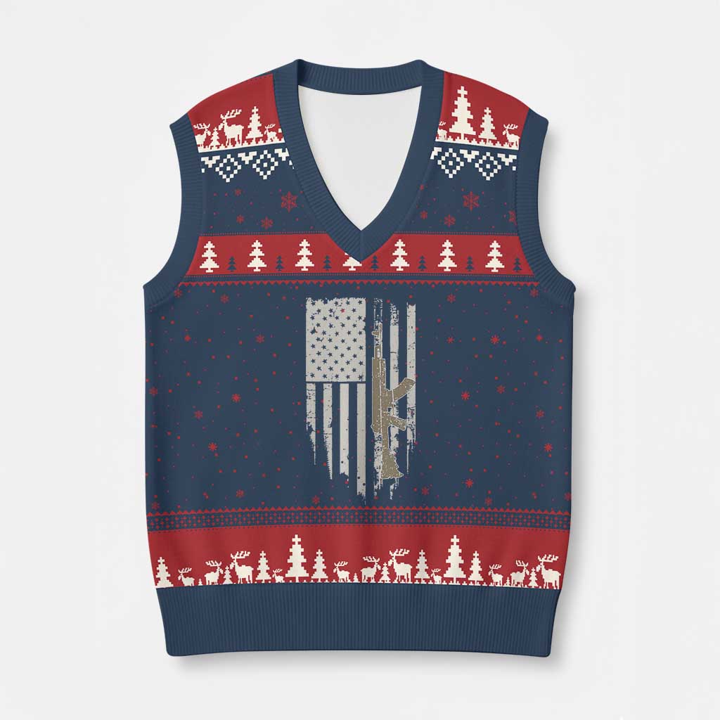 American Flag Second Amendment V-Neck Knit Sweater Vest Guns Weapons Rifles 2A Amendment Fathers Day US Flag TS02 Navy Red Print Your Wear