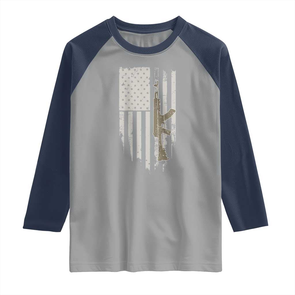 American Flag Second Amendment Raglan Shirt Guns Weapons Rifles 2A Amendment Fathers Day US Flag TS02 Sport Gray Navy Print Your Wear