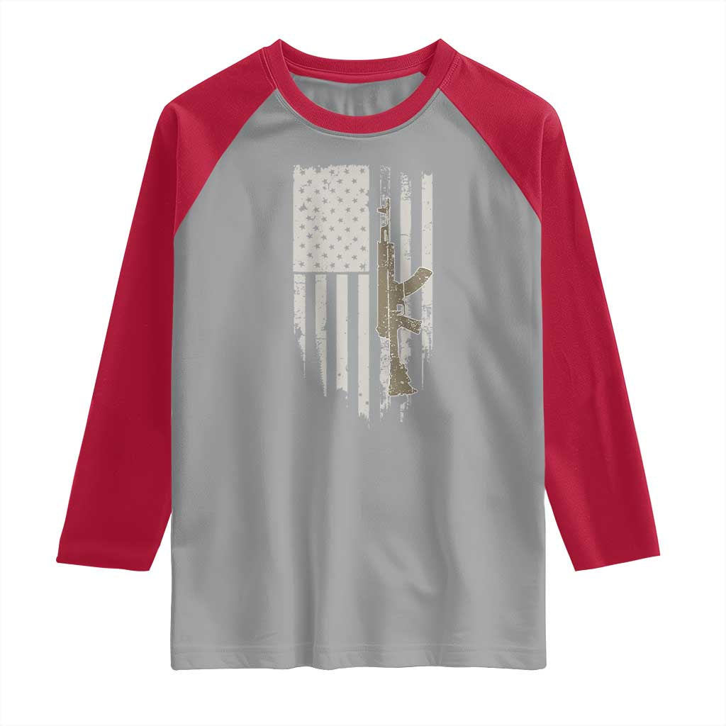 American Flag Second Amendment Raglan Shirt Guns Weapons Rifles 2A Amendment Fathers Day US Flag TS02 Sport Gray Red Print Your Wear