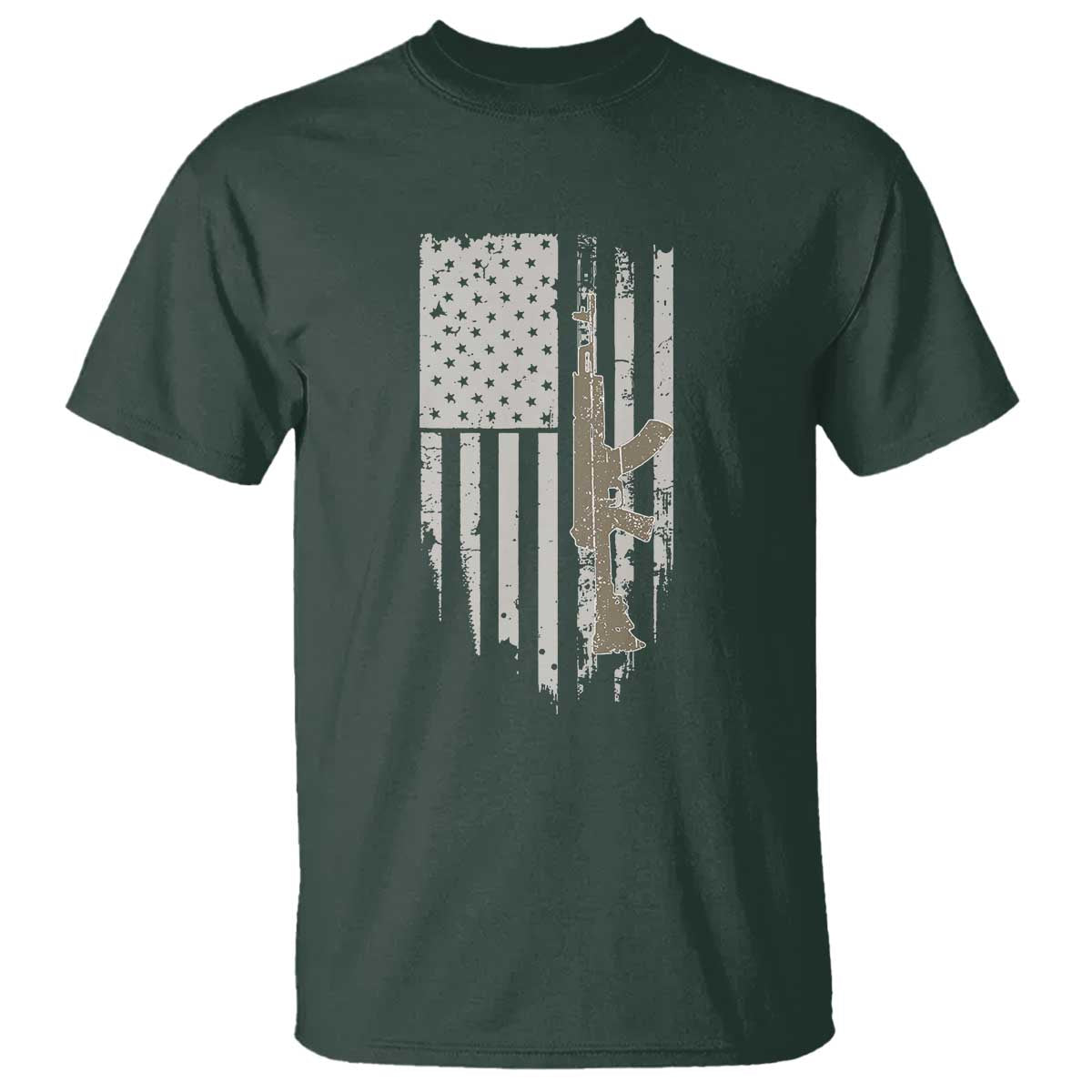 American Flag Second Amendment T Shirt Guns Weapons Rifles 2A Amendment Fathers Day US Flag TS02 Dark Forest Green Print Your Wear
