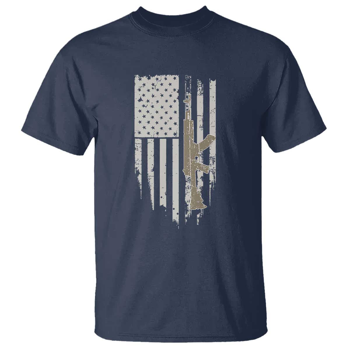 American Flag Second Amendment T Shirt Guns Weapons Rifles 2A Amendment Fathers Day US Flag TS02 Navy Print Your Wear