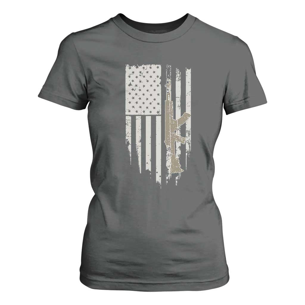 American Flag Second Amendment T Shirt For Women Guns Weapons Rifles 2A Amendment Fathers Day US Flag TS02 Dark Heather Print Your Wear