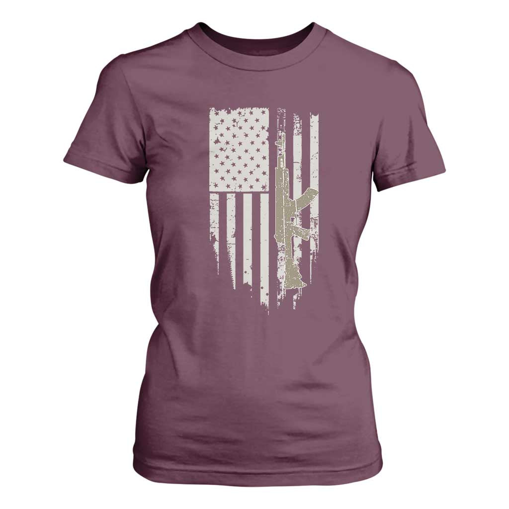 American Flag Second Amendment T Shirt For Women Guns Weapons Rifles 2A Amendment Fathers Day US Flag TS02 Maroon Print Your Wear