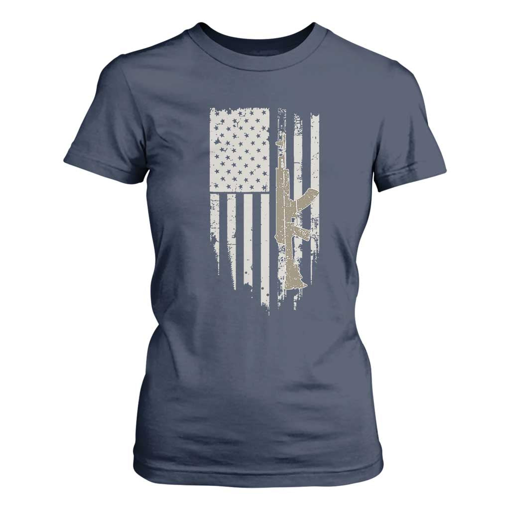 American Flag Second Amendment T Shirt For Women Guns Weapons Rifles 2A Amendment Fathers Day US Flag TS02 Navy Print Your Wear