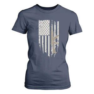 American Flag Second Amendment T Shirt For Women Guns Weapons Rifles 2A Amendment Fathers Day US Flag TS02 Navy Print Your Wear