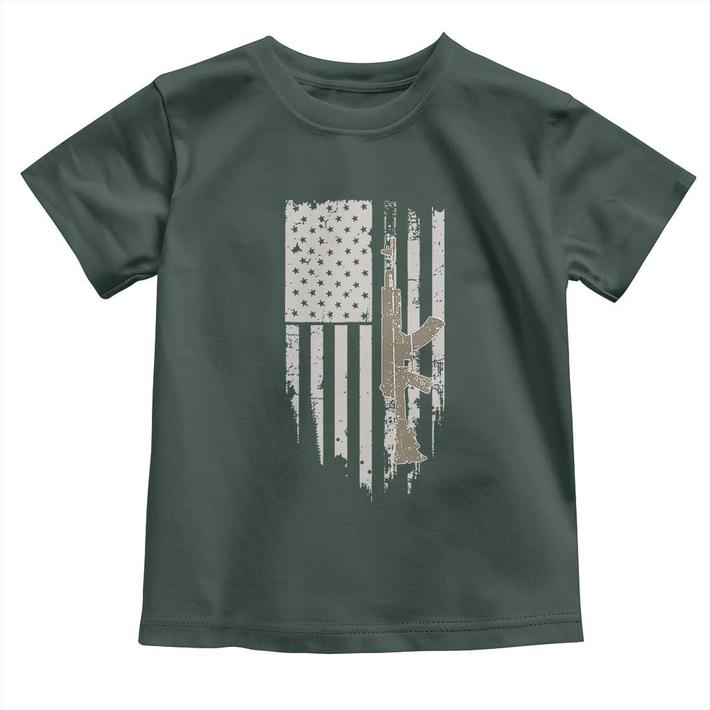 American Flag Second Amendment Toddler T Shirt Guns Weapons Rifles 2A Amendment Fathers Day US Flag TS02 Dark Forest Green Print Your Wear