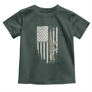 American Flag Second Amendment Toddler T Shirt Guns Weapons Rifles 2A Amendment Fathers Day US Flag TS02 Dark Forest Green Print Your Wear