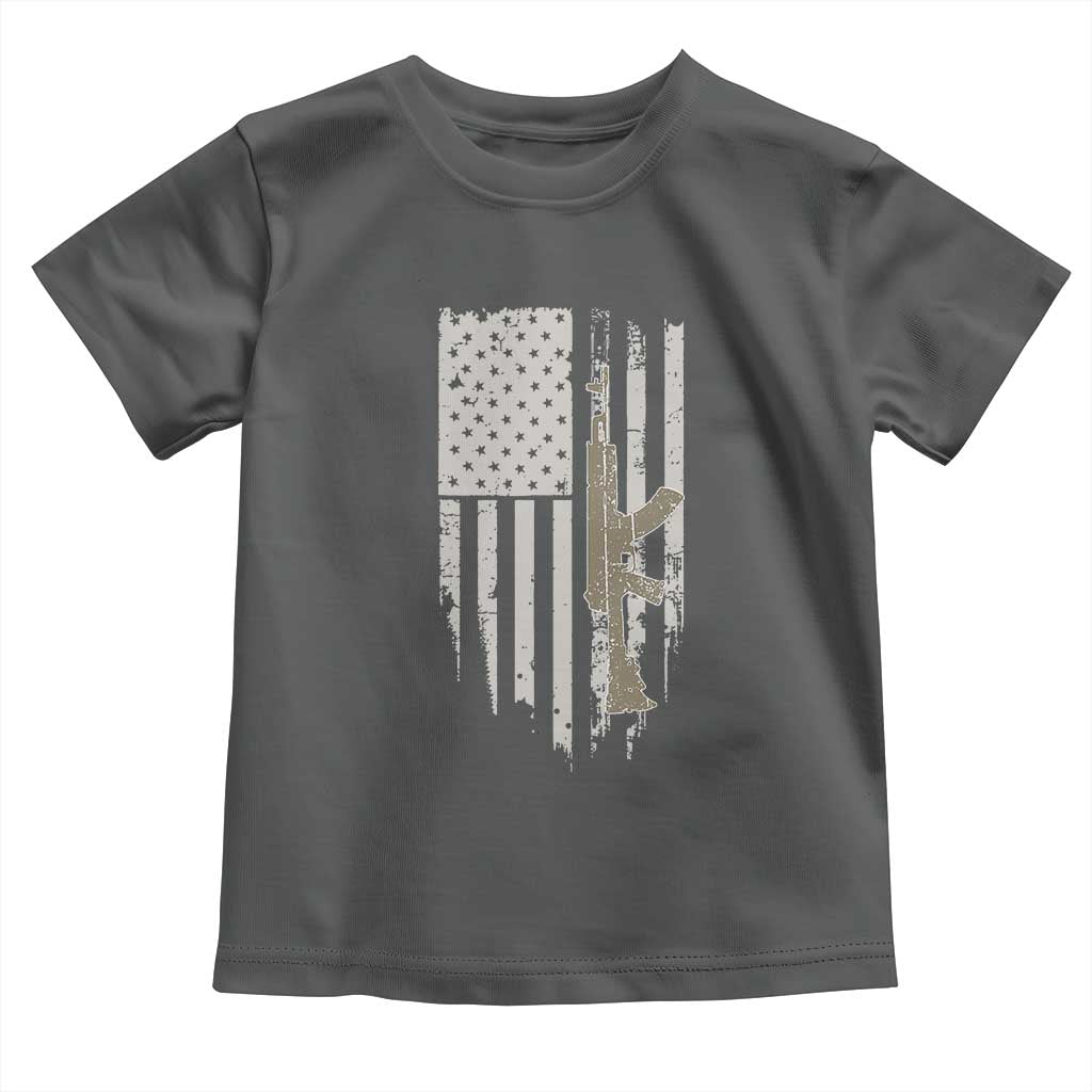 American Flag Second Amendment Toddler T Shirt Guns Weapons Rifles 2A Amendment Fathers Day US Flag TS02 Dark Heather Print Your Wear
