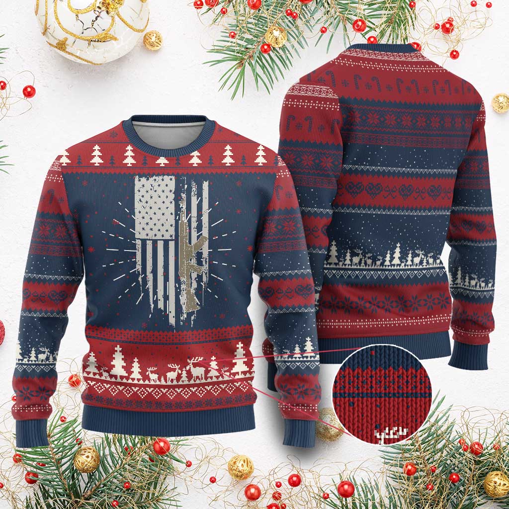 American Flag Second Amendment Ugly Christmas Sweater Guns Weapons Rifles 2A Amendment Fathers Day US Flag TS02 Burgundy Print Your Wear