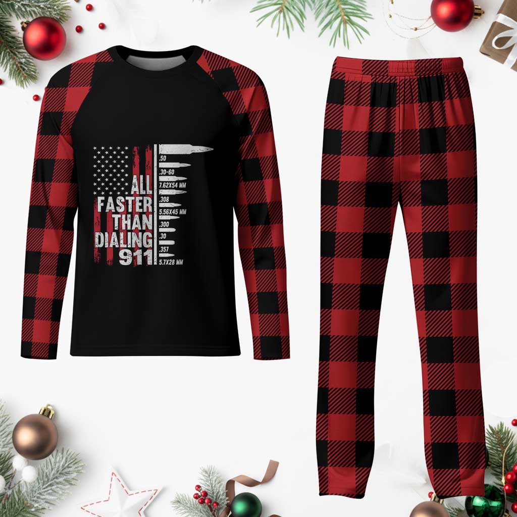Funny Gun Lover Plaid Pajama Set All Faster Than Dialing 911 Bullets American Flag TS02 Buffalo Plaid Print Your Wear