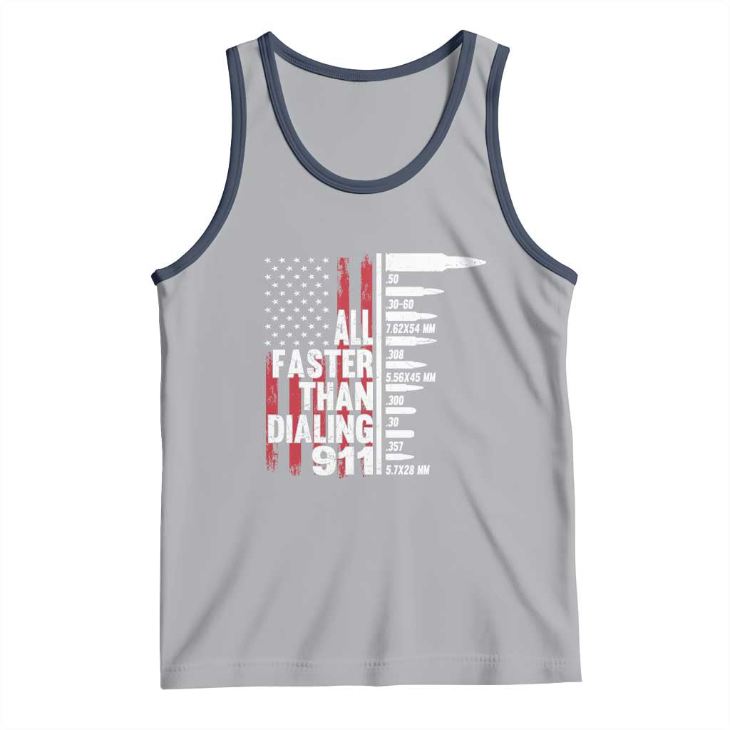 Funny Gun Lover Tank Top All Faster Than Dialing 911 Bullets American Flag TS02 Athletic Heather Navy Print Your Wear