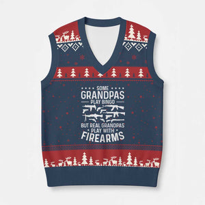 Funny Gun Grandpa V-Neck Knit Sweater Vest Real Grandpas Play With Firearms Guns Owner Lover TS02 Navy Red Print Your Wear