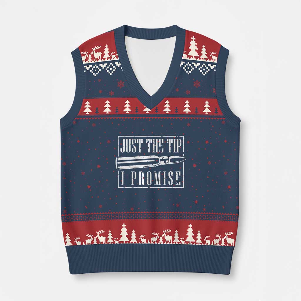 Funny Gun Owner V-Neck Knit Sweater Vest Just The Tip I Promise T-Shirt A Funny Gun Owner Tee TS02 Navy Red Print Your Wear
