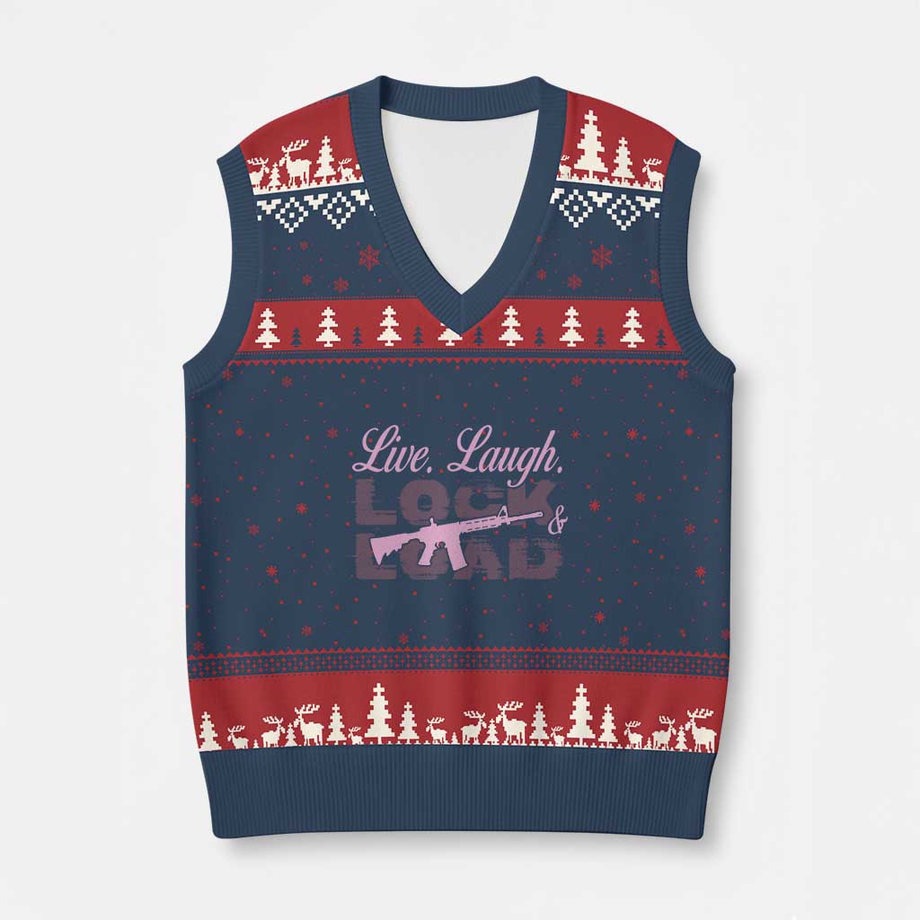 Funny Gun Girls V-Neck Knit Sweater Vest Live Laugh Lock And Load Guns Lover Girl Owner 2A TS02 Navy Red Print Your Wear