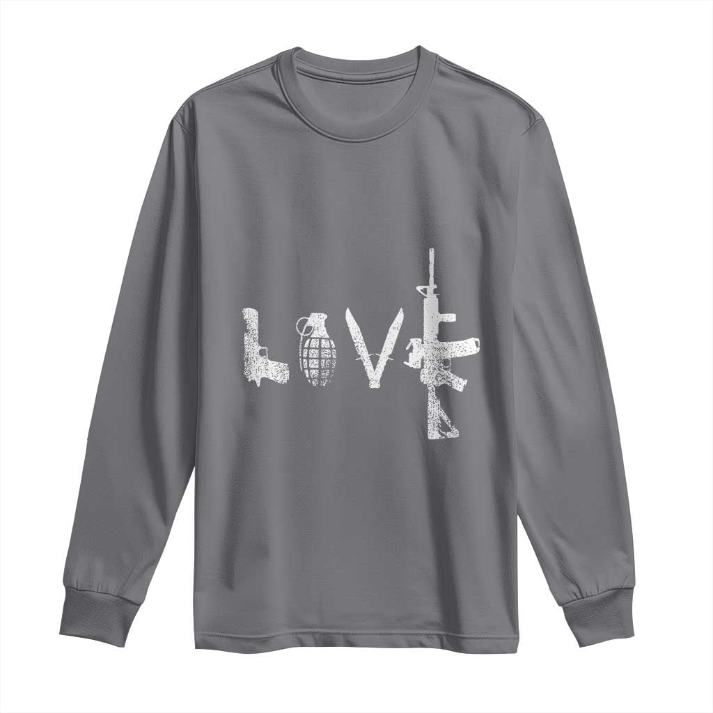 Gun Lover Long Sleeve Shirt LOVE AR15 Handgun Grenade TS02 Charcoal Print Your Wear
