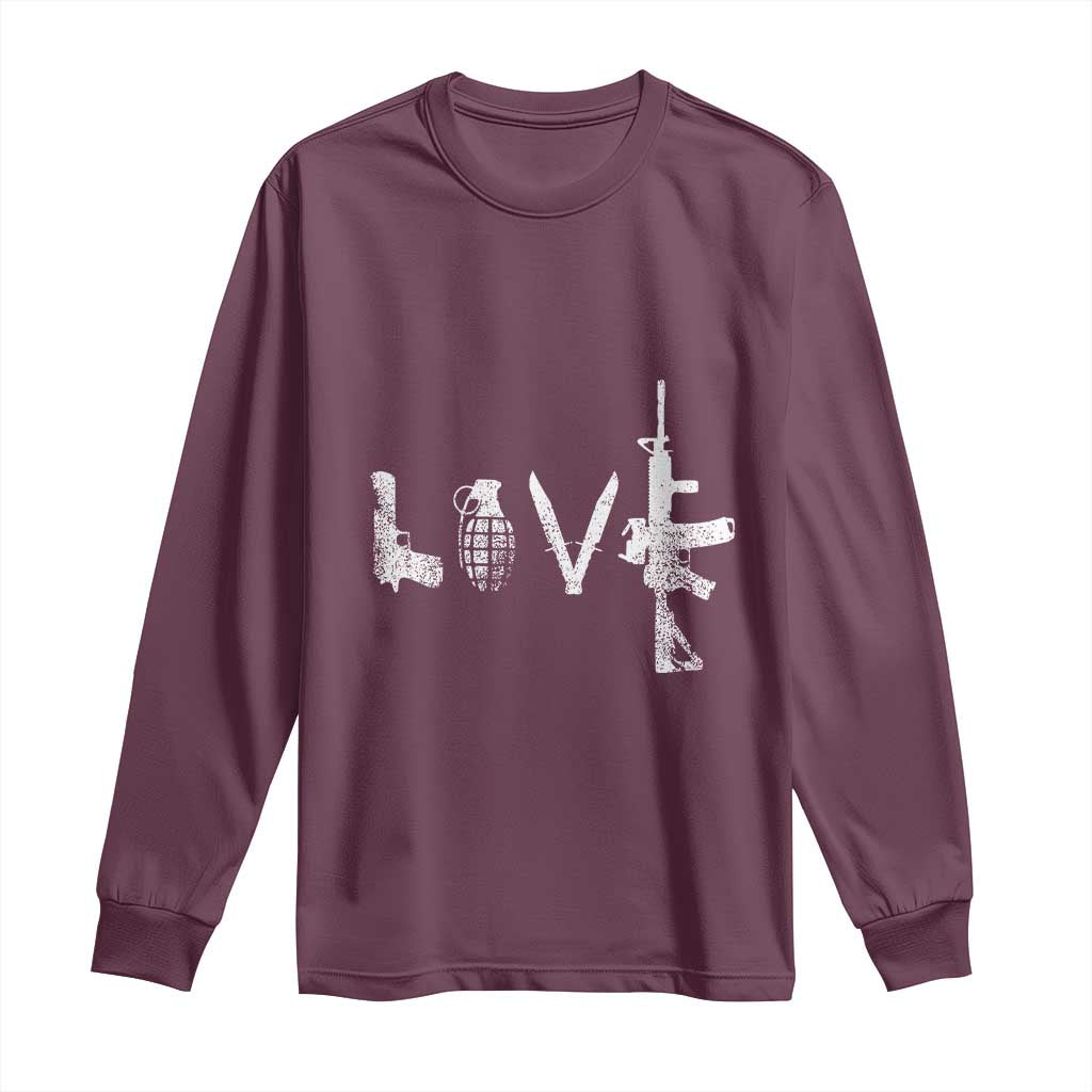 Gun Lover Long Sleeve Shirt LOVE AR15 Handgun Grenade TS02 Maroon Print Your Wear
