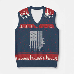 American Flag Rifle Guns V-Neck Knit Sweater Vest Cool Pro Gun Retro Distressed TS02 Navy Red Print Your Wear