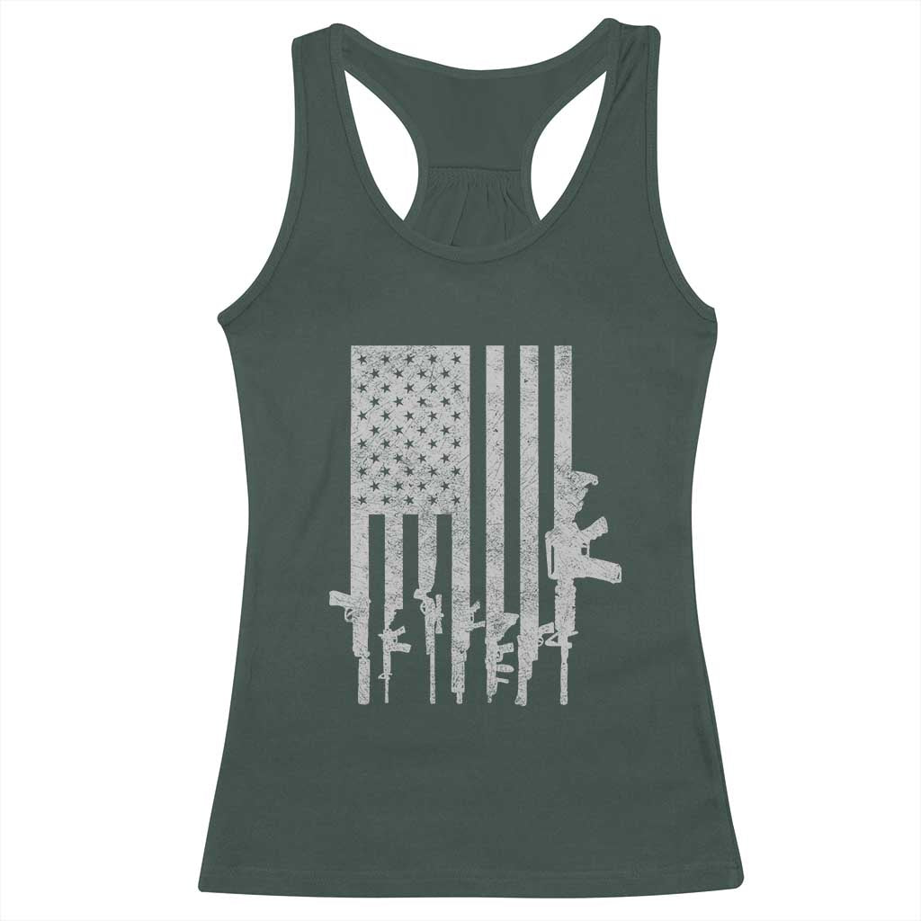 American Flag Rifle Guns Racerback Tank Top Cool Pro Gun Retro Distressed TS02 Dark Forest Green Print Your Wear