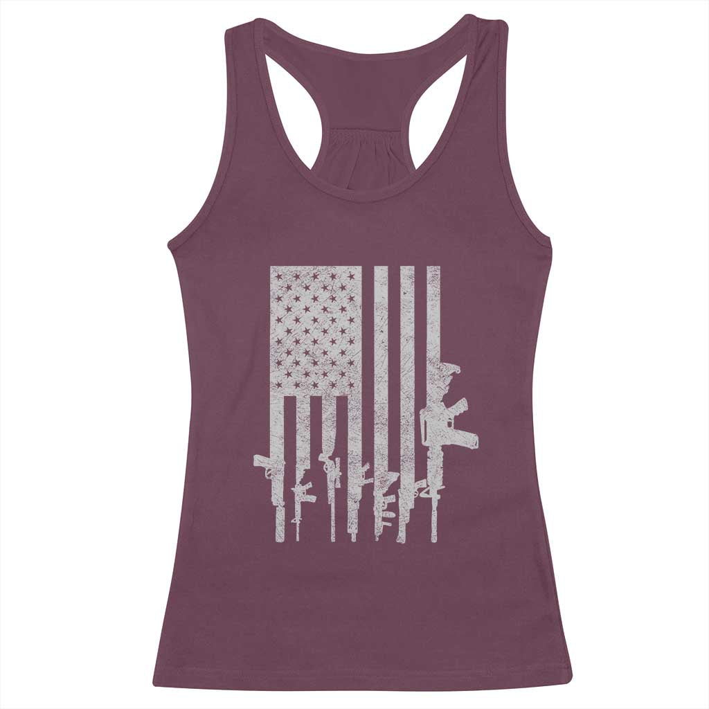 American Flag Rifle Guns Racerback Tank Top Cool Pro Gun Retro Distressed TS02 Maroon Print Your Wear