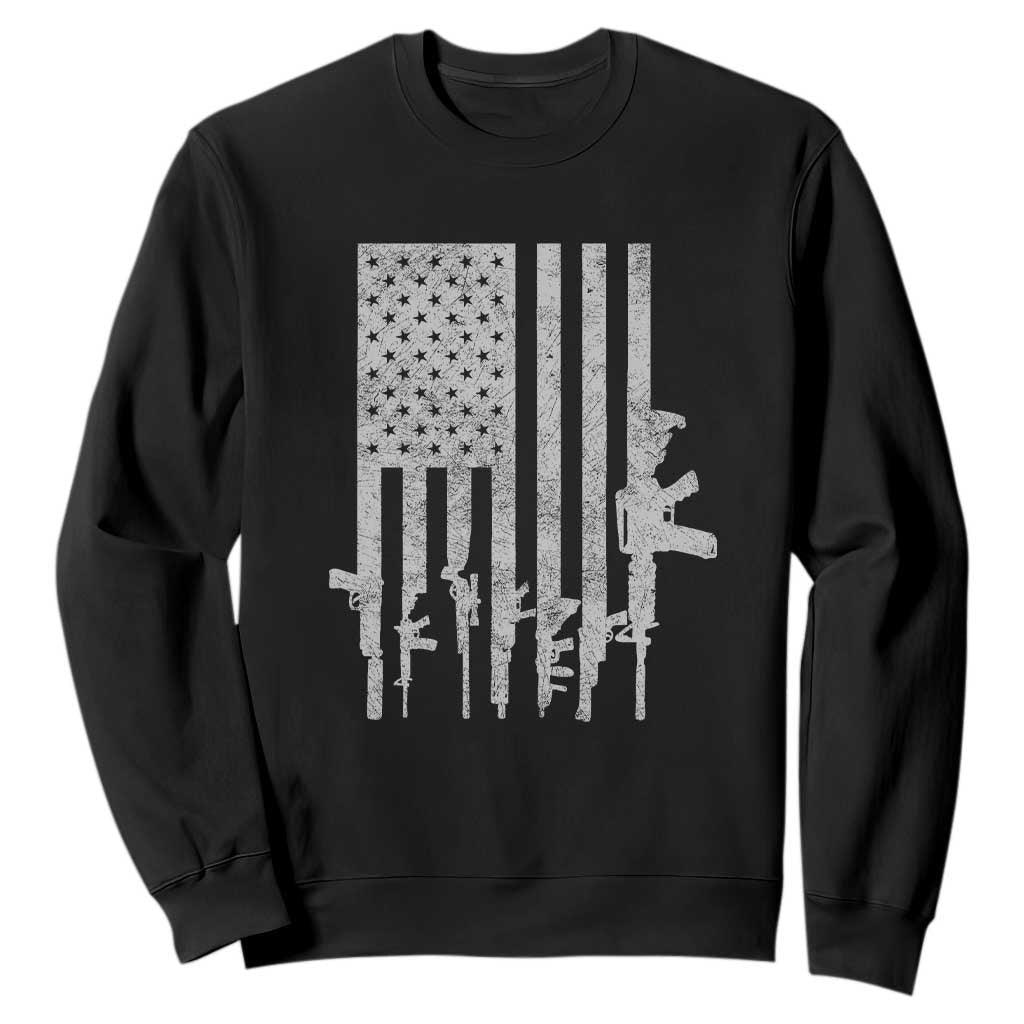 American Flag Rifle Guns Sweatshirt Cool Pro Gun Retro Distressed TS02 Black Print Your Wear