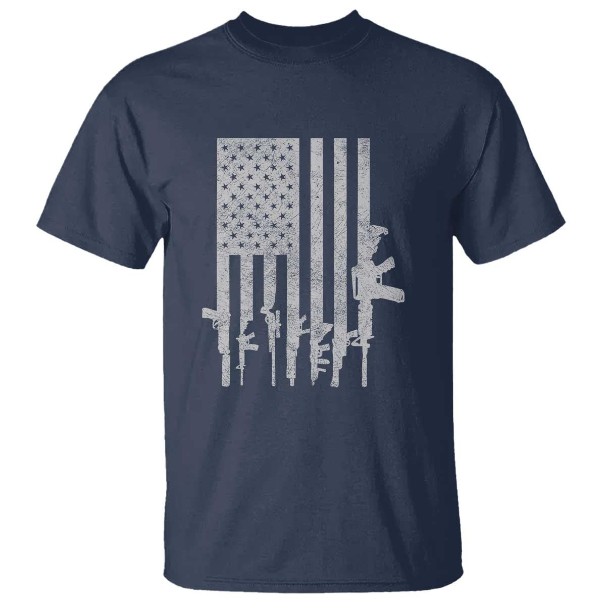 American Flag Rifle Guns T Shirt Cool Pro Gun Retro Distressed TS02 Navy Print Your Wear