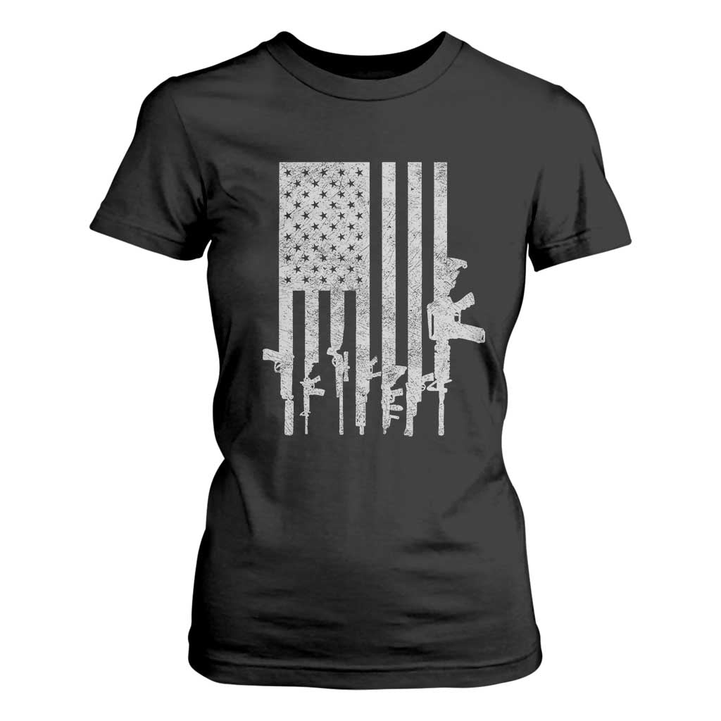 American Flag Rifle Guns T Shirt For Women Cool Pro Gun Retro Distressed TS02 Black Print Your Wear