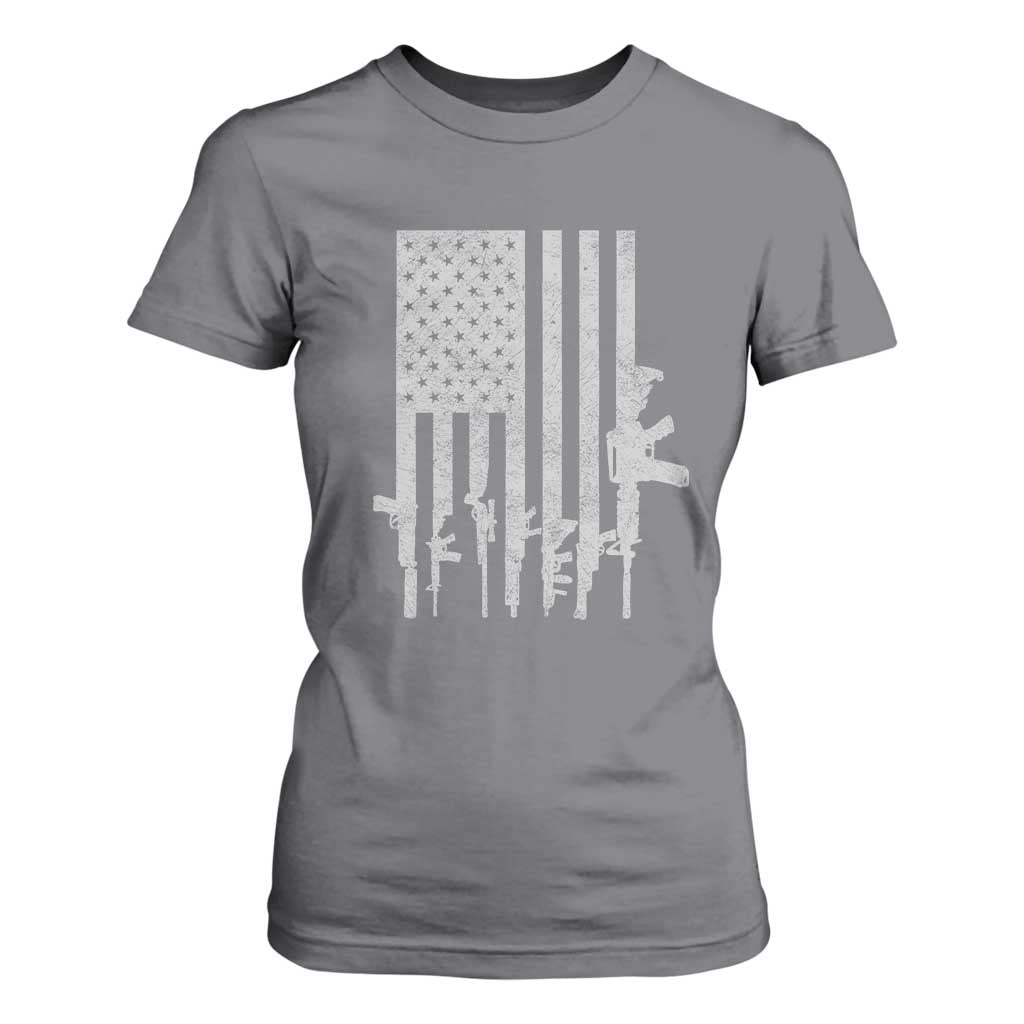 American Flag Rifle Guns T Shirt For Women Cool Pro Gun Retro Distressed TS02 Charcoal Print Your Wear