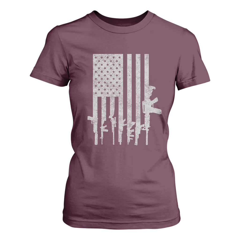 American Flag Rifle Guns T Shirt For Women Cool Pro Gun Retro Distressed TS02 Maroon Print Your Wear