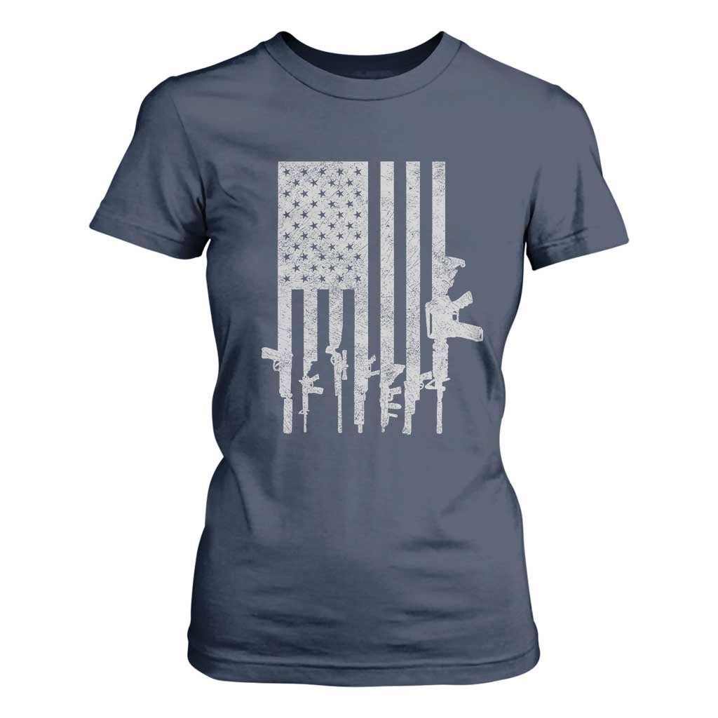 American Flag Rifle Guns T Shirt For Women Cool Pro Gun Retro Distressed TS02 Navy Print Your Wear