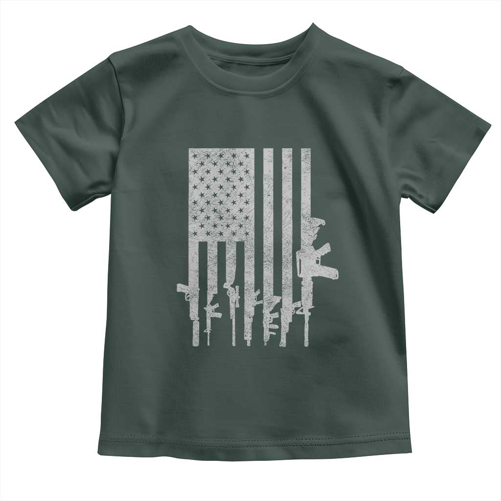 American Flag Rifle Guns Toddler T Shirt Cool Pro Gun Retro Distressed TS02 Dark Forest Green Print Your Wear