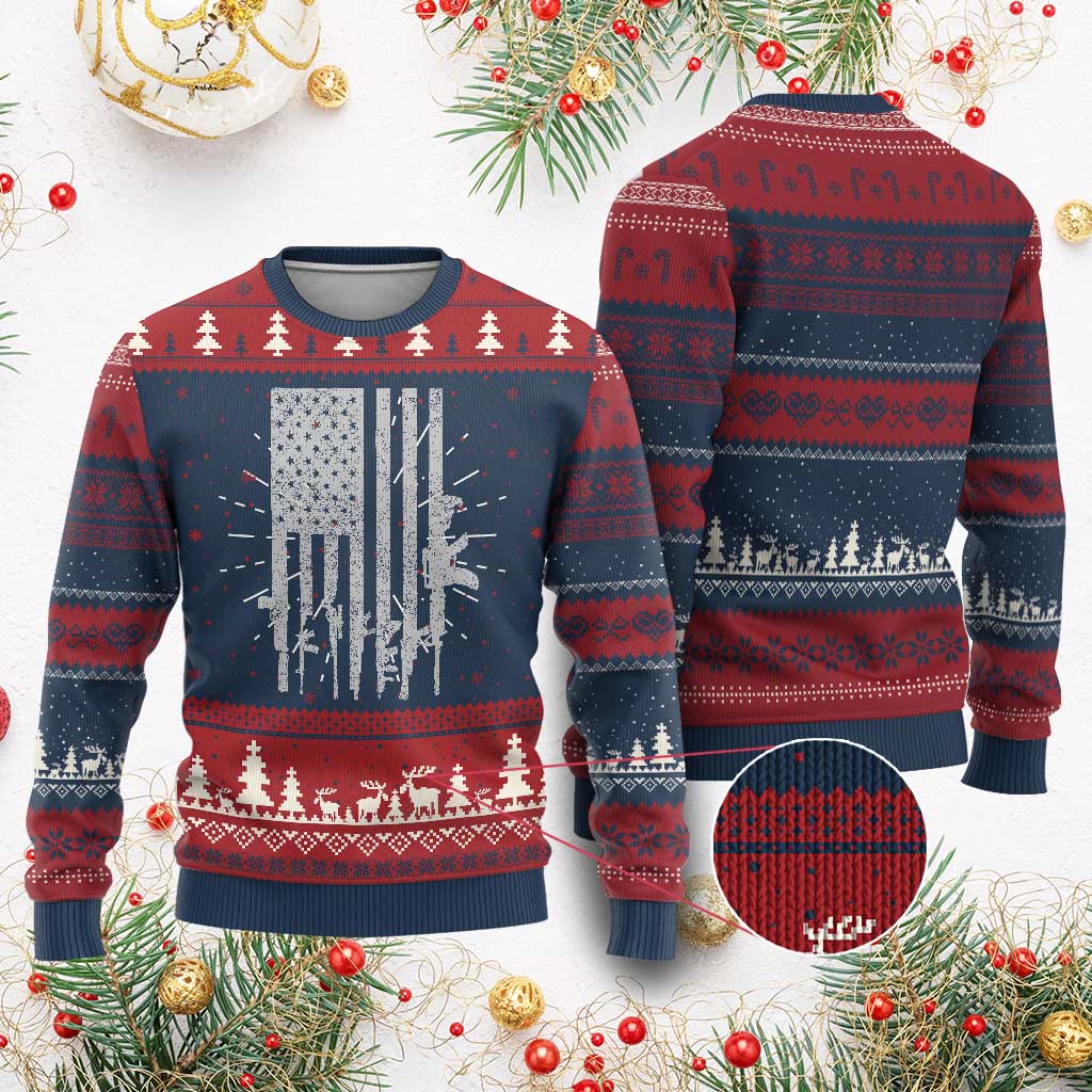 American Flag Rifle Guns Ugly Christmas Sweater Cool Pro Gun Retro Distressed TS02 Burgundy Print Your Wear