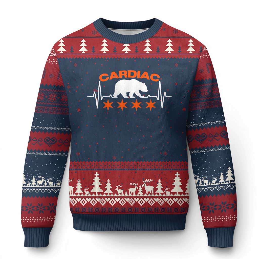 Cardiac Bear Heart Rate Ugly Christmas Sweater Funny Heart-Stopping Game Day Sport Fans TS02 Navy Red Print Your Wear