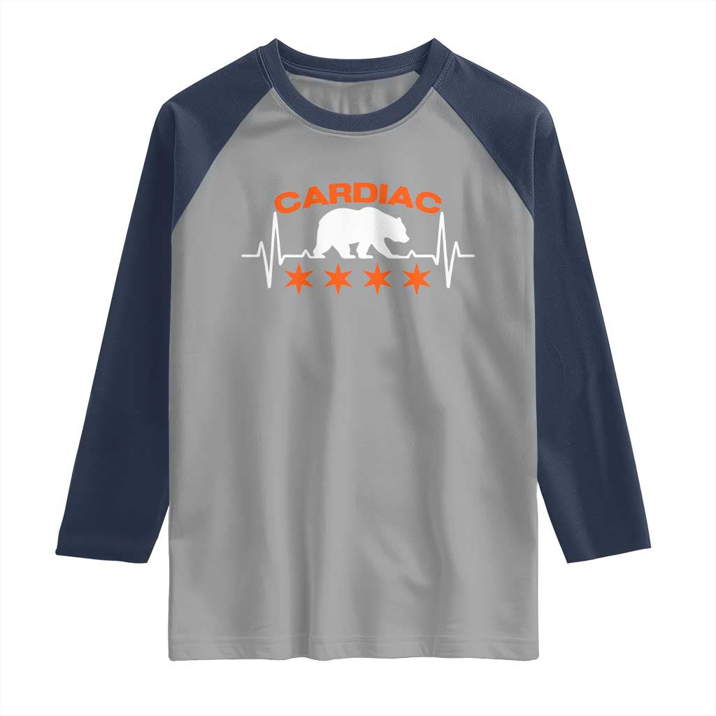Cardiac Bear Heart Rate Raglan Shirt Funny Heart-Stopping Game Day Sport Fans TS02 Sport Gray Navy Print Your Wear