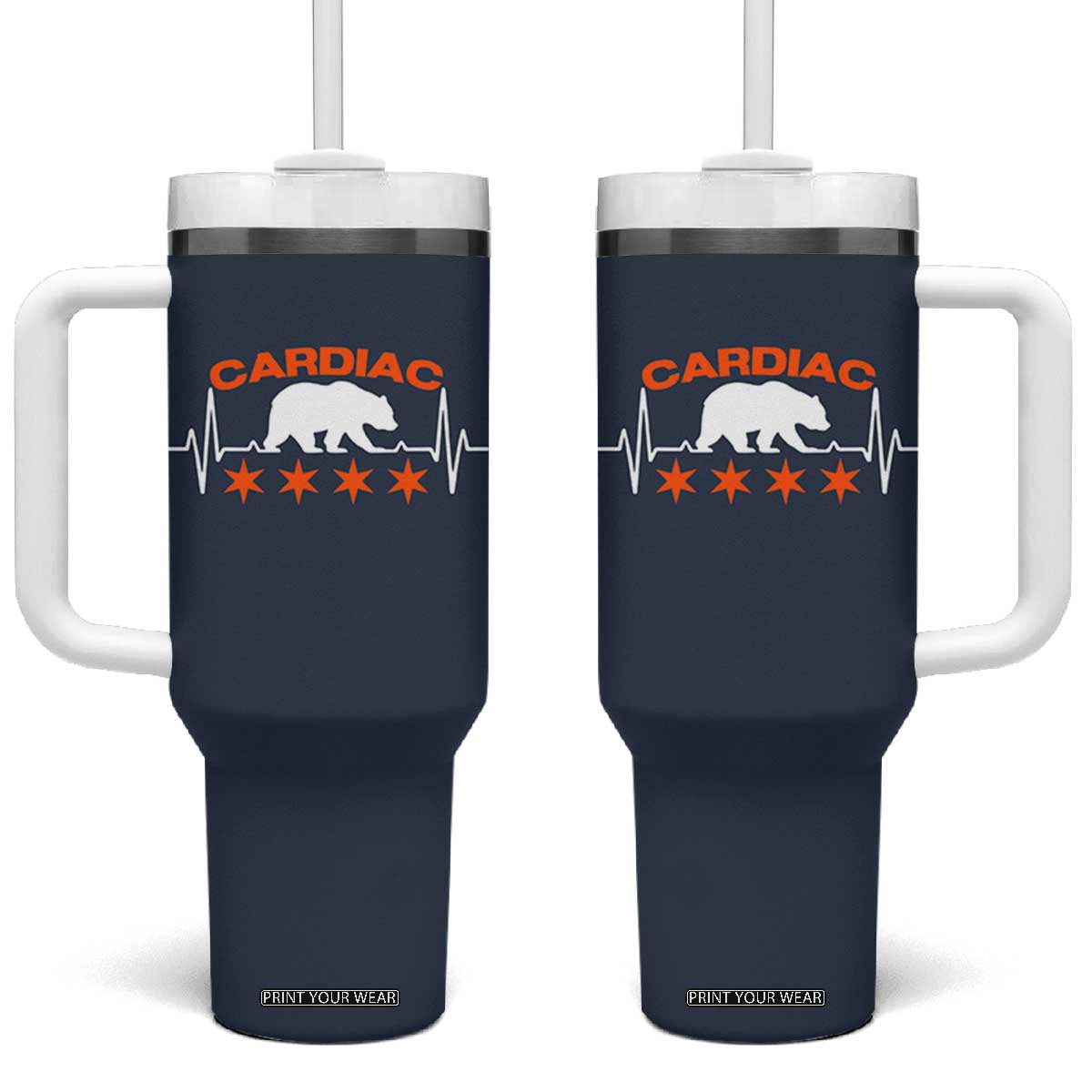 Cardiac Bear Heart Rate Tumbler With Handle Funny Heart-Stopping Game Day Sport Fans TS02 One Size: 40 oz Navy Print Your Wear