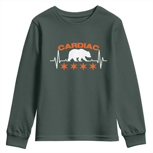 Cardiac Bear Heart Rate Youth Sweatshirt Funny Heart-Stopping Game Day Sport Fans TS02 Dark Forest Green Print Your Wear