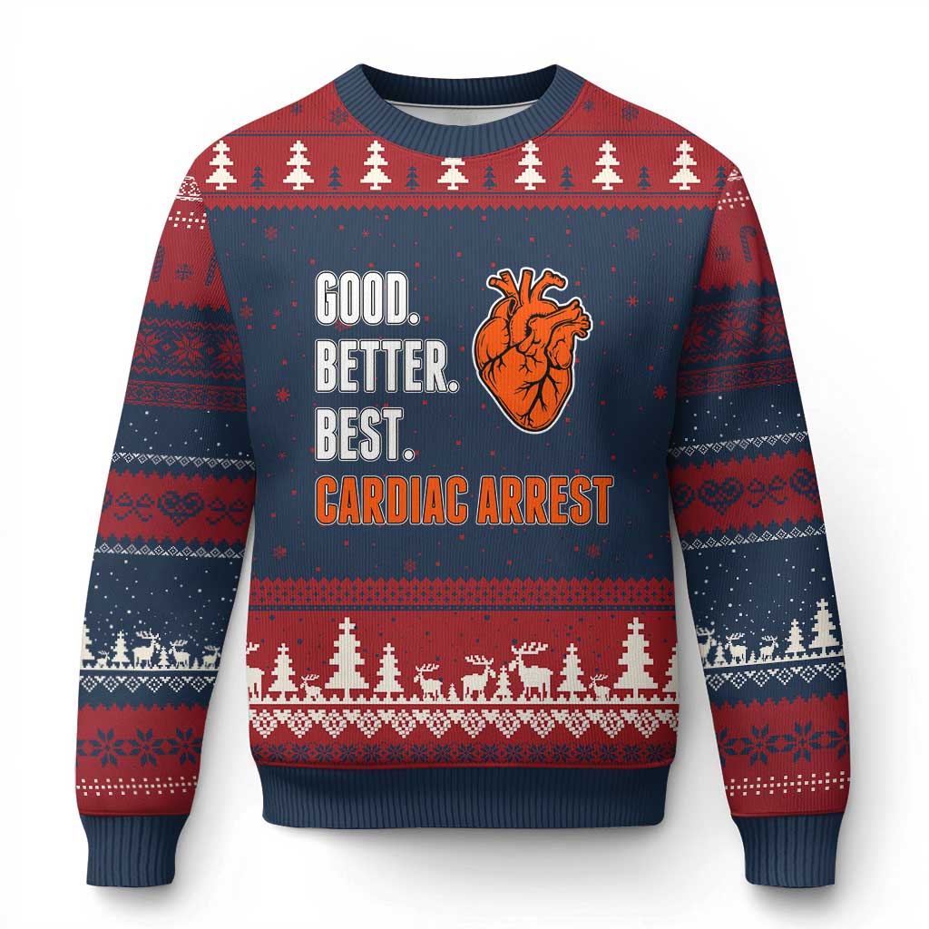 Good Better Best Cardiac Arrest Heart Graphic Ugly Christmas Sweater Funny Heart-Stopping Game Day Sport Fans TS02 Navy Red Print Your Wear