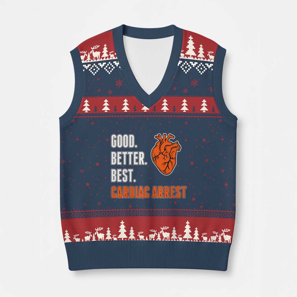 Good Better Best Cardiac Arrest Heart Graphic V-Neck Knit Sweater Vest Funny Heart-Stopping Game Day Sport Fans TS02 Navy Red Print Your Wear
