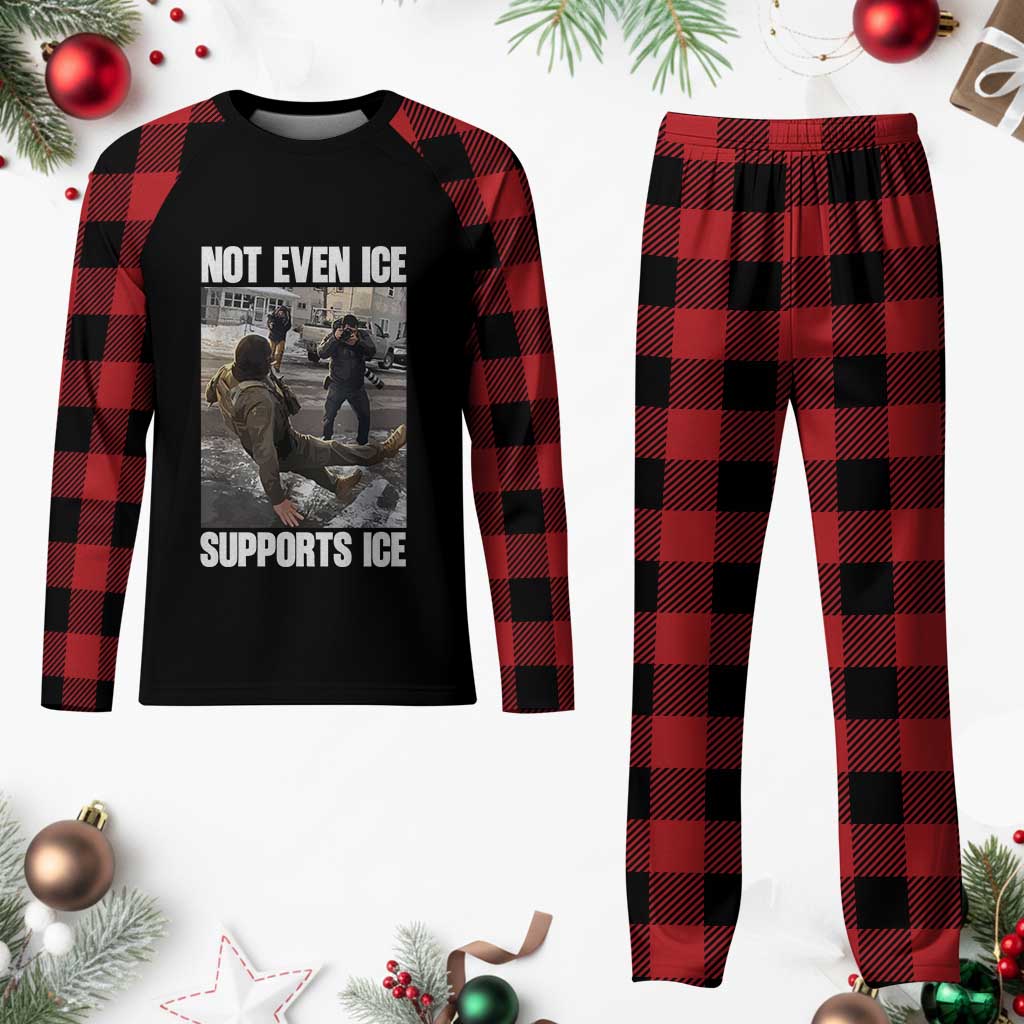 Not Even Ice Supports Ice Plaid Pajama Set Viral Political Ice Slipping Meme Against Ice Satire TS02 Buffalo Plaid Print Your Wear