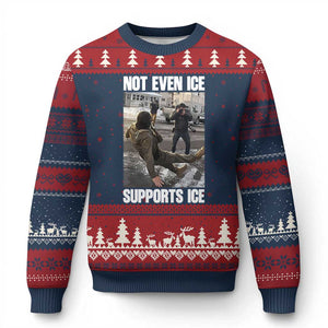 Not Even Ice Supports Ice Ugly Christmas Sweater Viral Political Ice Slipping Meme Against Ice Satire TS02 Navy Red Print Your Wear