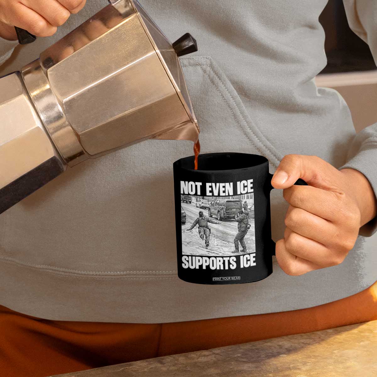 Not Even Ice Supports Ice Coffee Mug Viral Political Ice Slipping Captured Meme Against Ice TS02 Print Your Wear