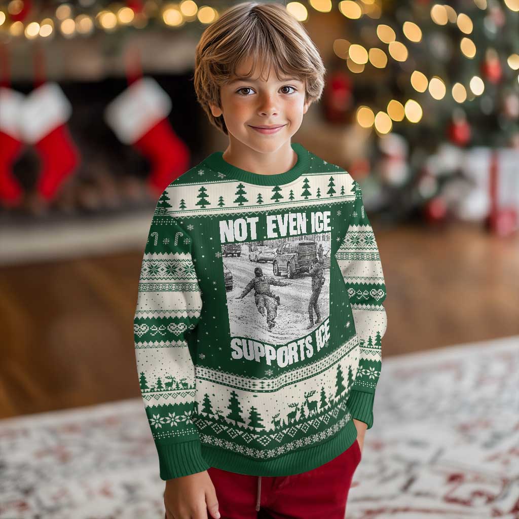 Not Even Ice Supports Ice Ugly Christmas Sweater Viral Political Ice Slipping Captured Meme Against Ice TS02 Forest Green Beige Print Your Wear