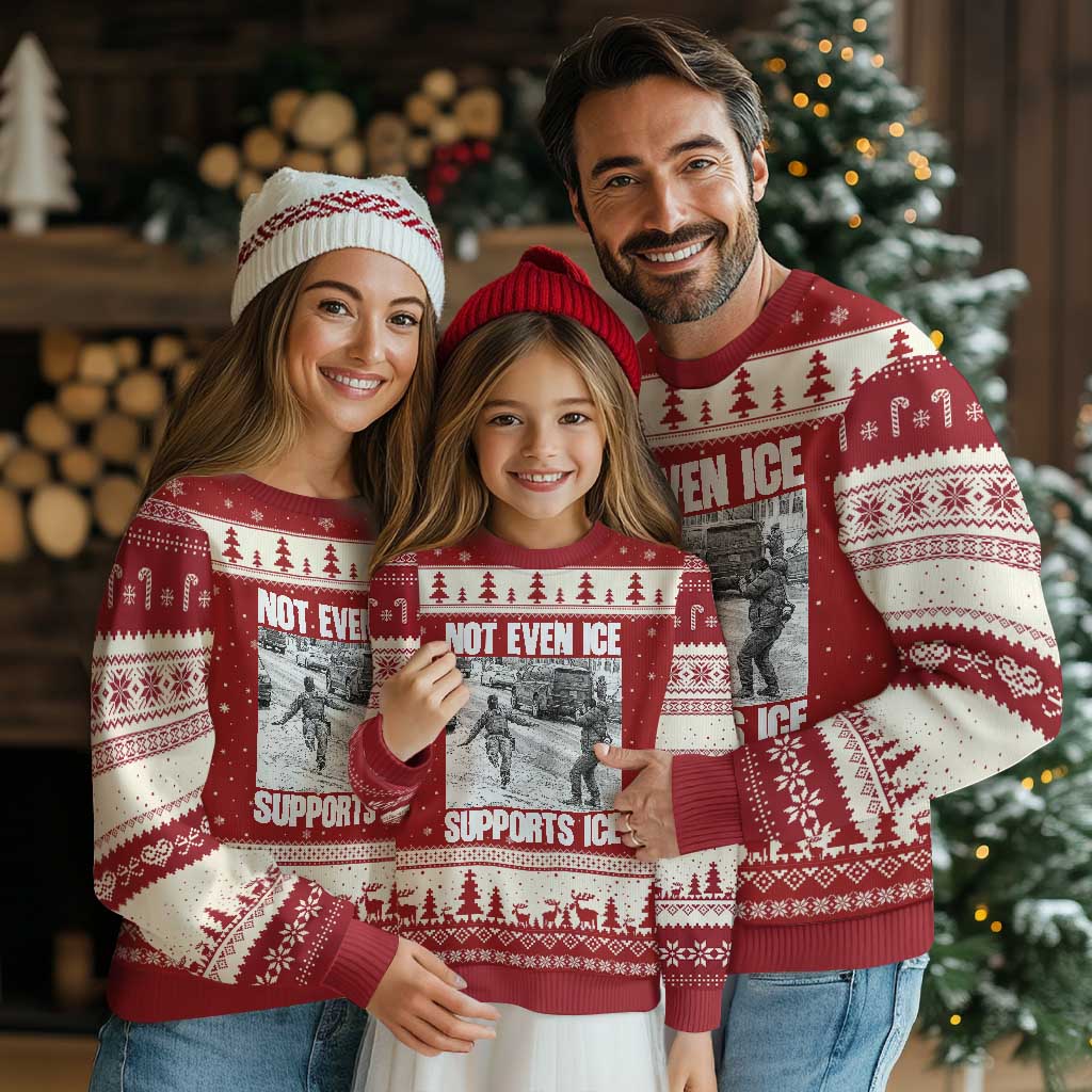 Not Even Ice Supports Ice Ugly Christmas Sweater Viral Political Ice Slipping Captured Meme Against Ice TS02 Red Beige Print Your Wear